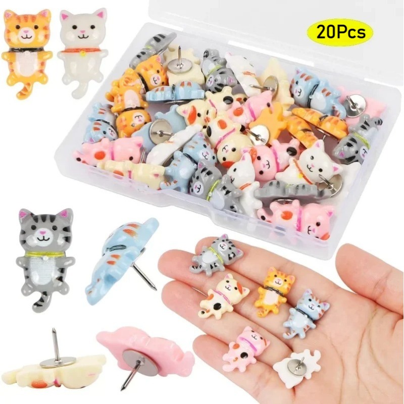 Bulletin Board Cork - 20Pcs Cute Resin Cat Push Pins