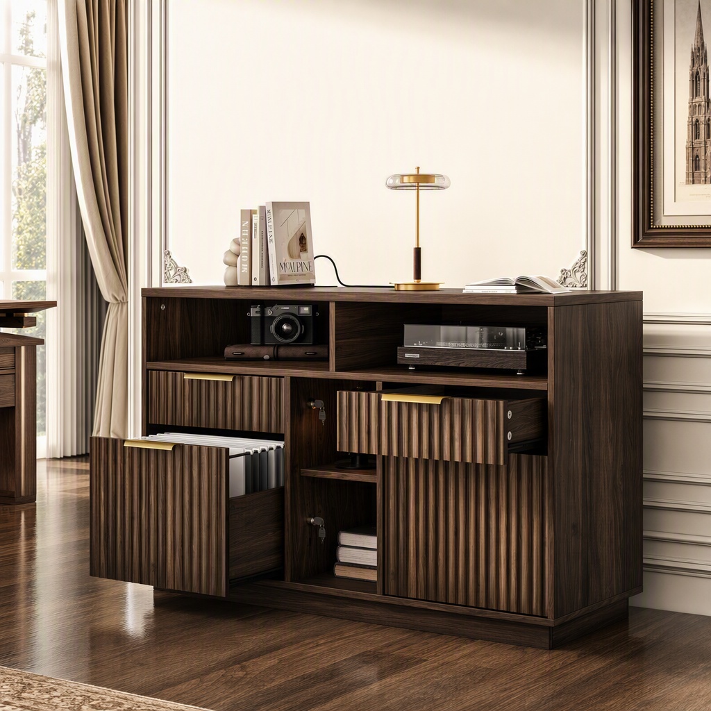 File Cabinet Lateral - 4 Drawer File Cabinet, Fluted Wood