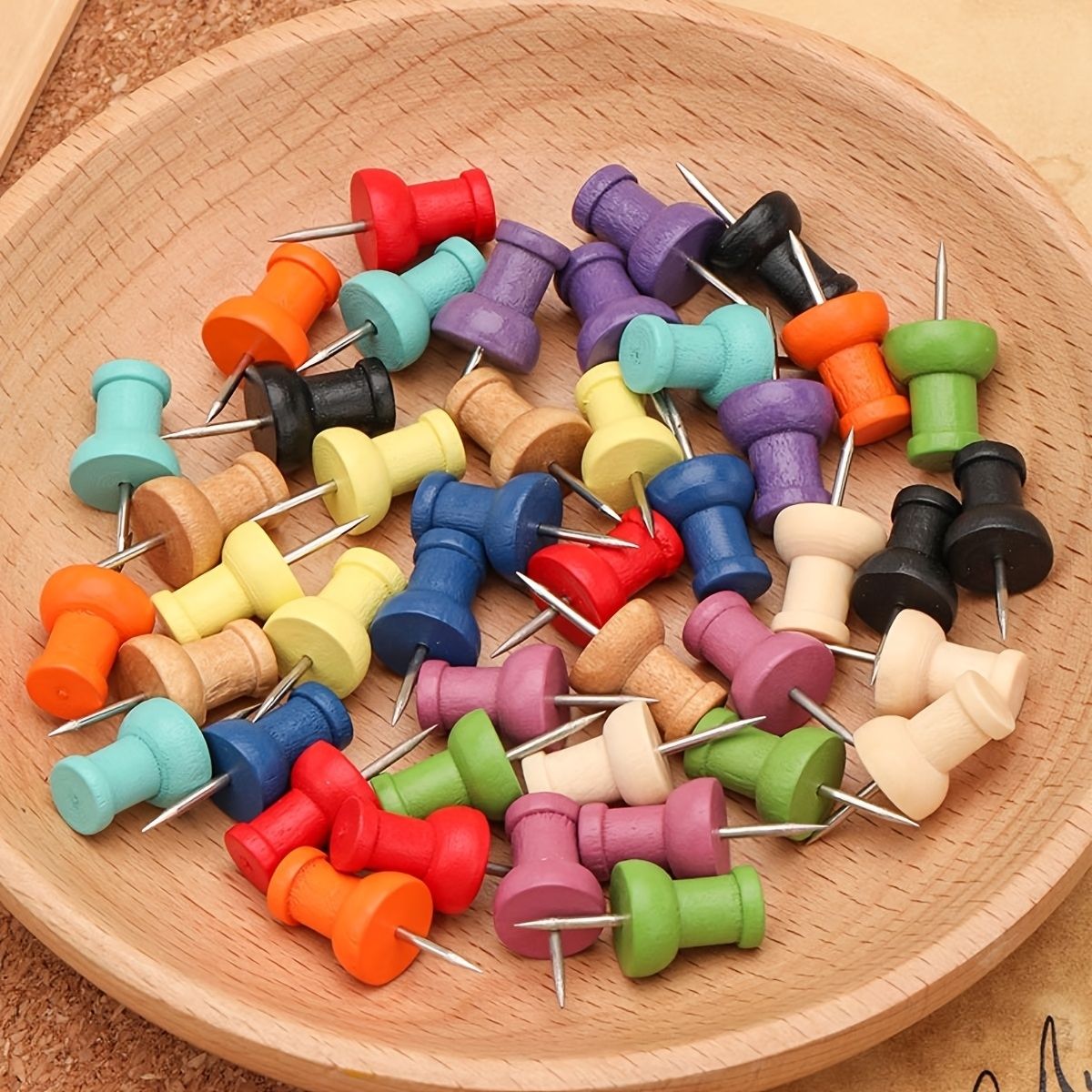 50Pcs Colorful Wood Push Pins  - Bulletin Board Cork recension och pris