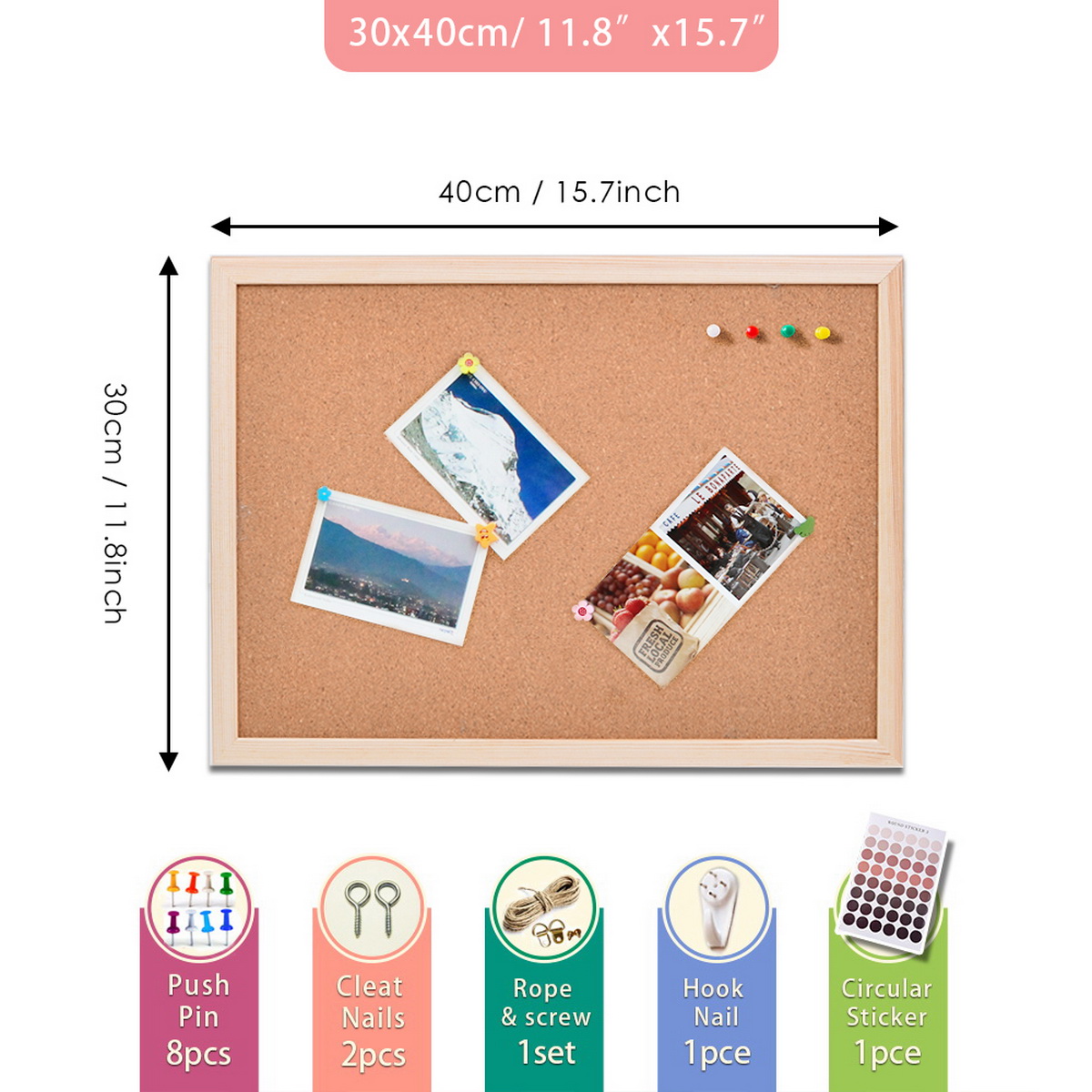 Vintage Pine Wood Frame Cork B - Bulletin Board Cork recension och pris