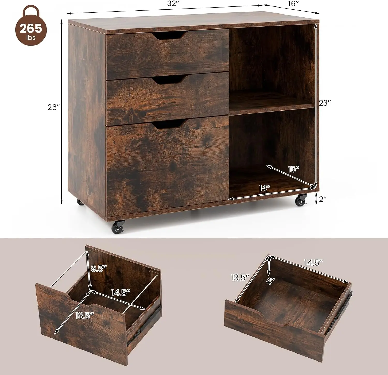 3-Drawer File Cabinet, Mobile  - File Cabinet Lateral recension och pris